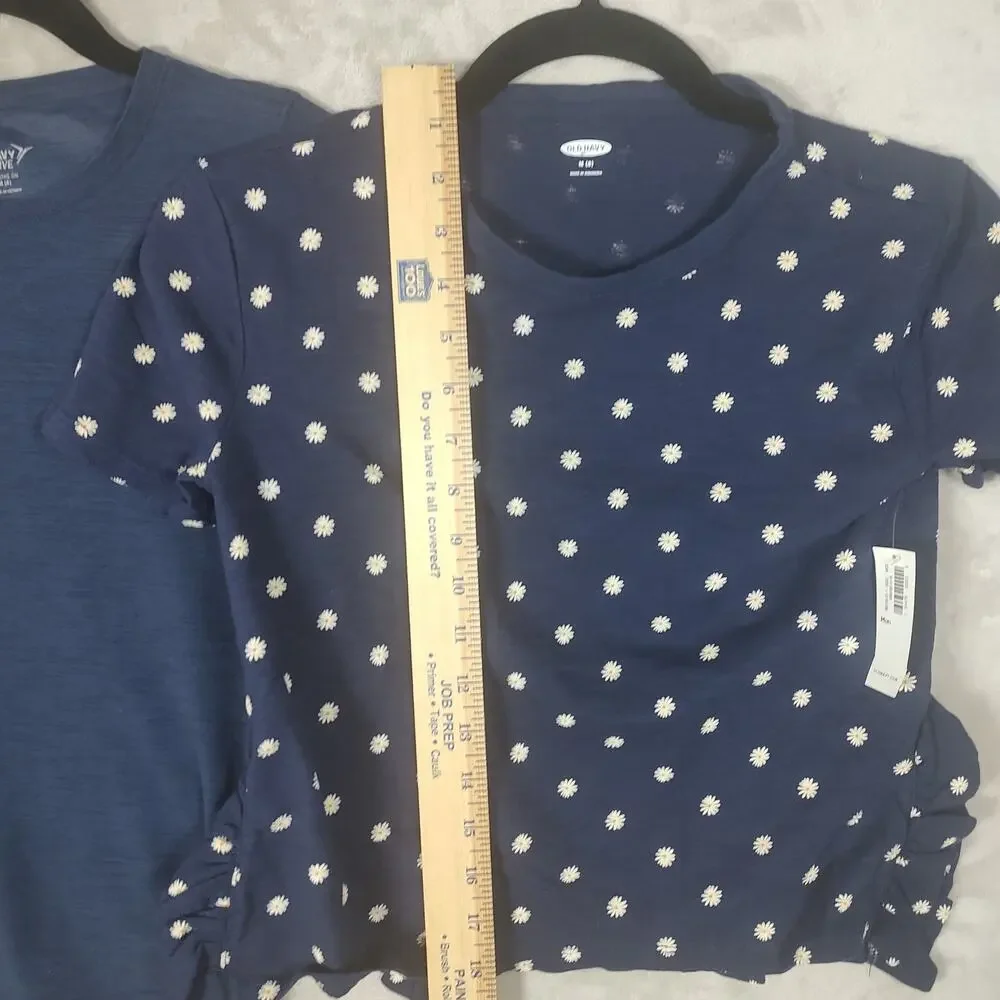 Girls Old Navy Lot of 2 Top Medium (8) Blue & Blue w/ White Flowers 1 NWT 1 Used